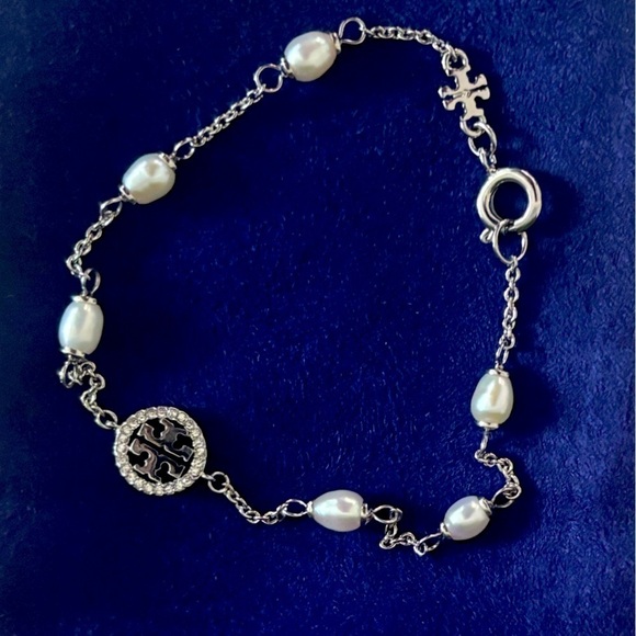 Tory Burch Crystal Pearl Logo BraceletNEW